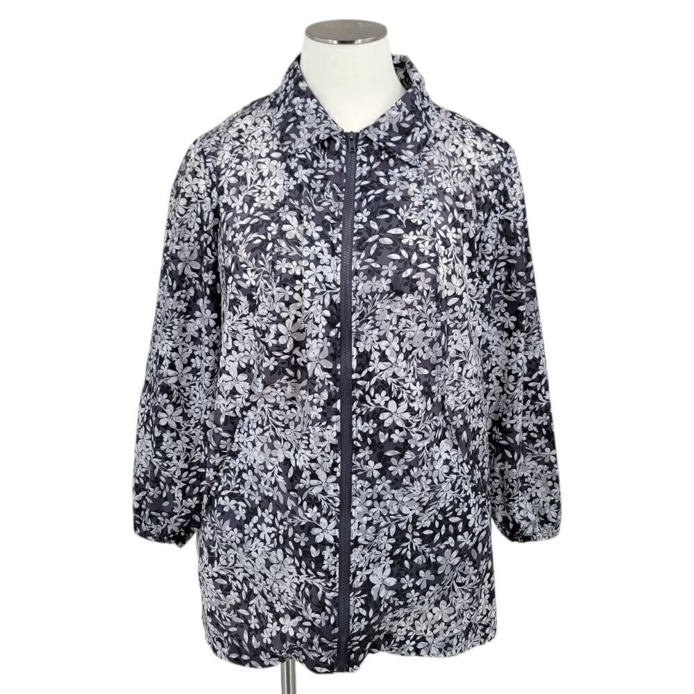 Woman Within Gray Floral Lightweight Windbreaker Jacket Women's Plus Size 2X